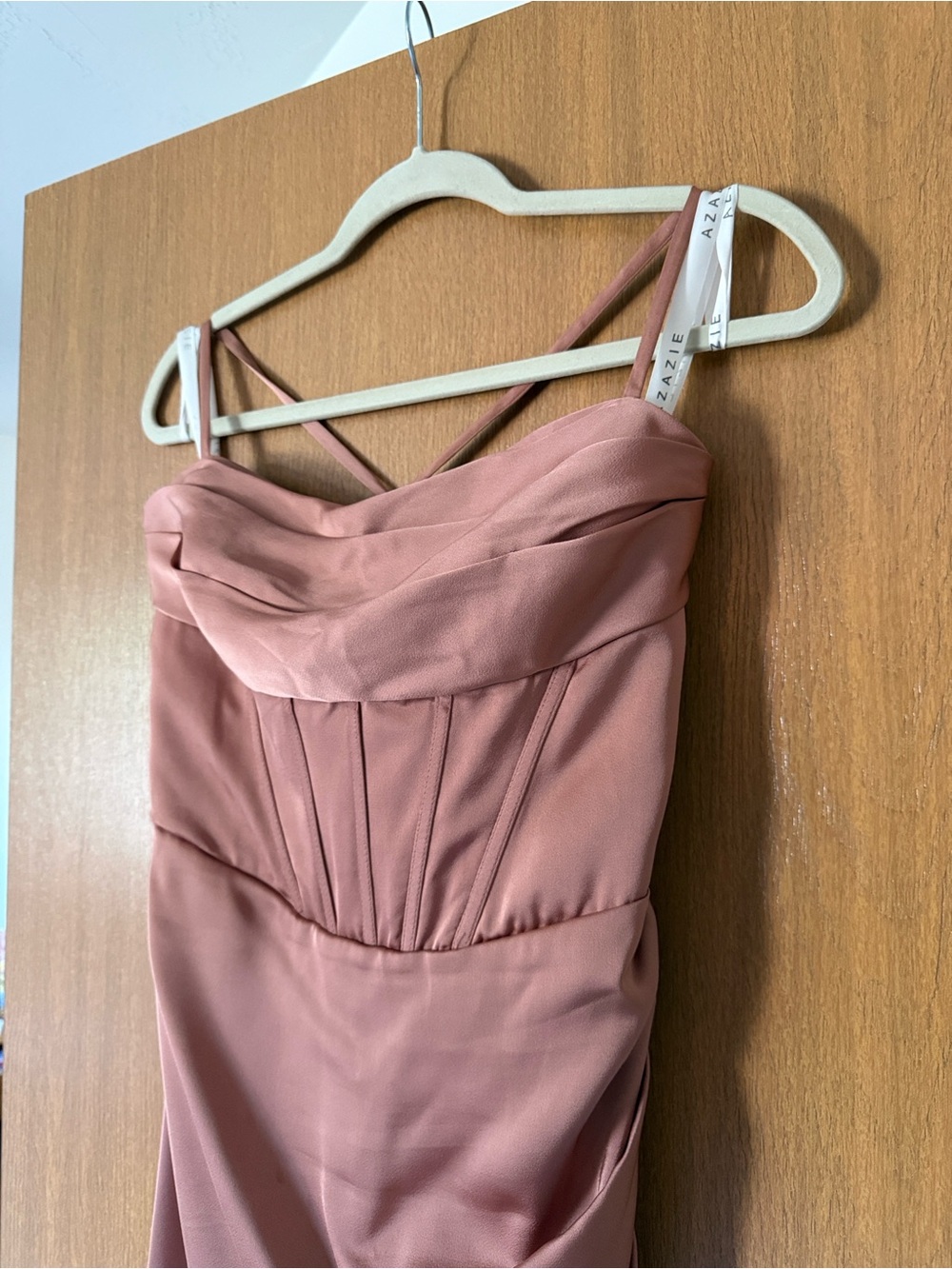 Azazie Bronzer Spaghetti‑Strap Formal Gown – Size A12